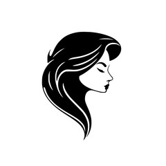 Elegant Woman Profile: Black and White Hair Style Illustration.  A stylish graphic design featuring a female face and flowing hair, perfect for fashion, beauty, and art projects.