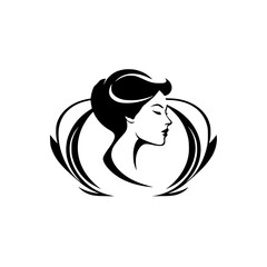 Elegant Woman Profile: A Black and White Minimalist Art Design.  Stylish and Graceful Female Portrait Illustration, perfect for fashion, beauty, or vintage-themed projects.