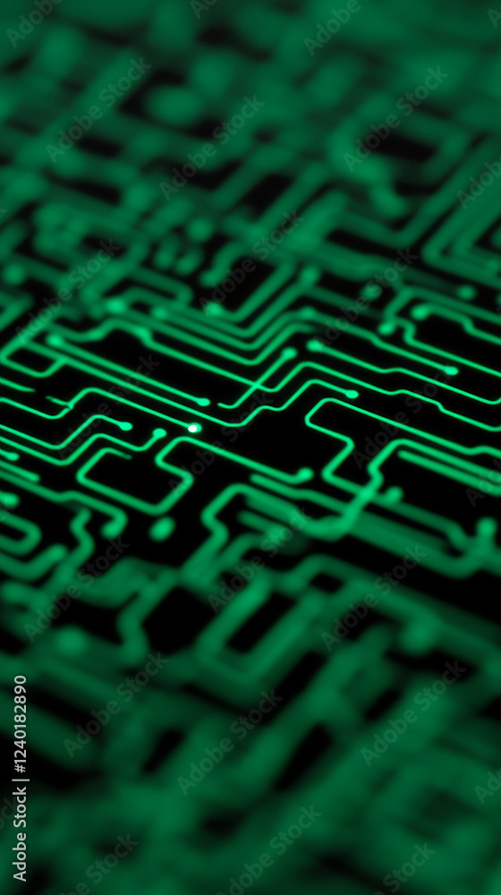 Poster green circuit board pattern with glowing lines