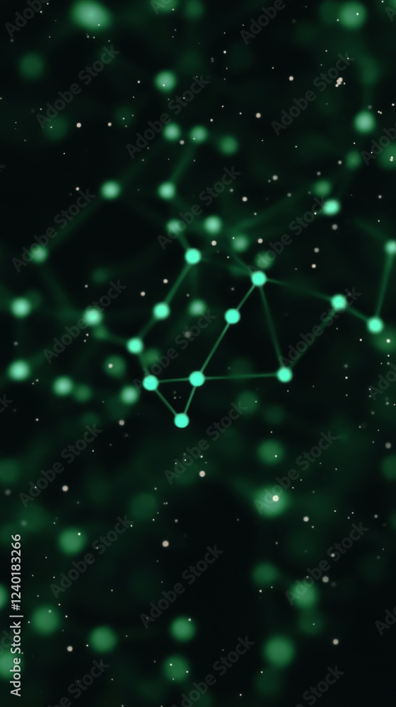 Aufkleber abstract green glowing network with connected dots on dark background