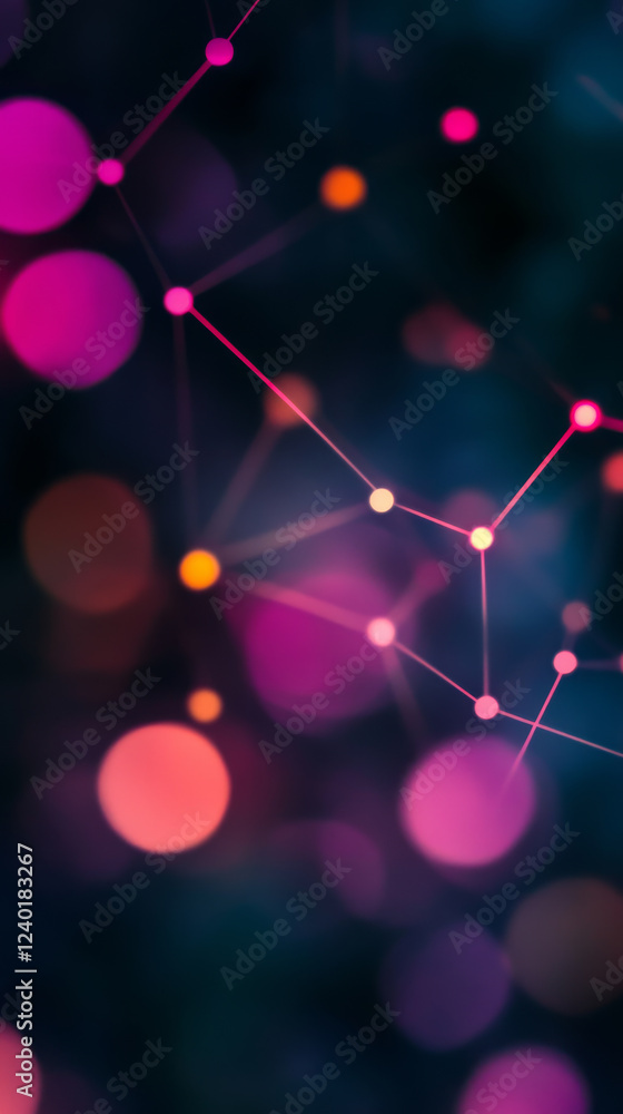 Poster abstract digital network with vibrant colors and glowing nodes