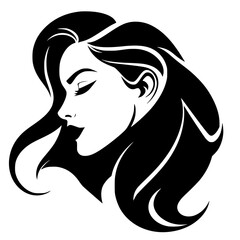 Elegant Woman Profile: Black and White Hair Style Illustration.  A stylish graphic design featuring a woman's face and flowing hair, perfect for fashion or beauty projects.