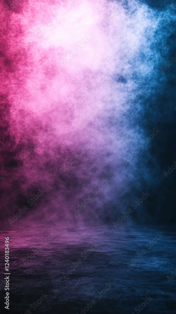 Poster abstract stage with pink and blue smoke effect creating a moody and atmospheric background
