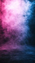 Fototapeta premium Abstract stage with pink and blue smoke effect creating a moody and atmospheric background