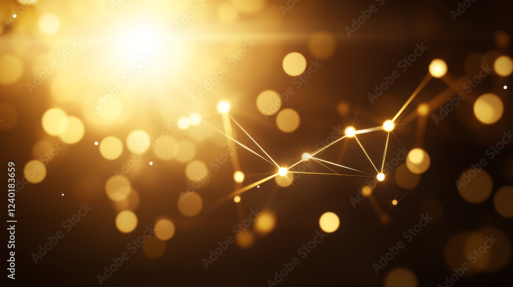 Poster golden bokeh lights with abstract network connections