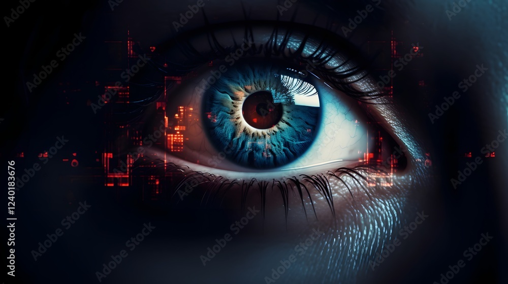 Poster data privacy concerns in the digital era illustrated with glowing biometric data visuals futuristic 