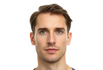 Fototapeta premium Male portrait with neutral expression on white background