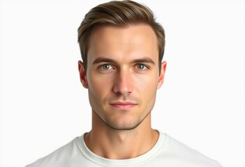 Fototapeta premium Male portrait with neutral facial expression on white background