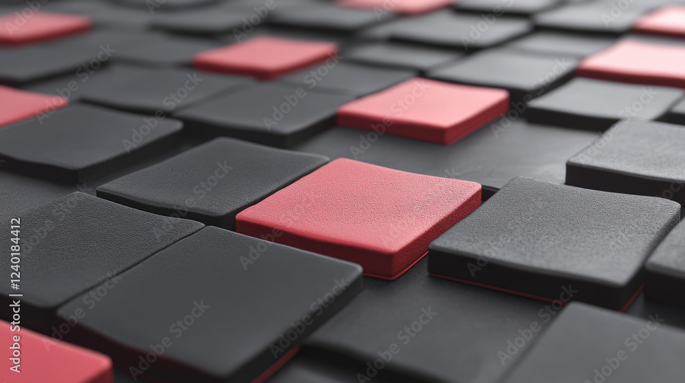 Poster red and black textured tiles create modern geometric pattern