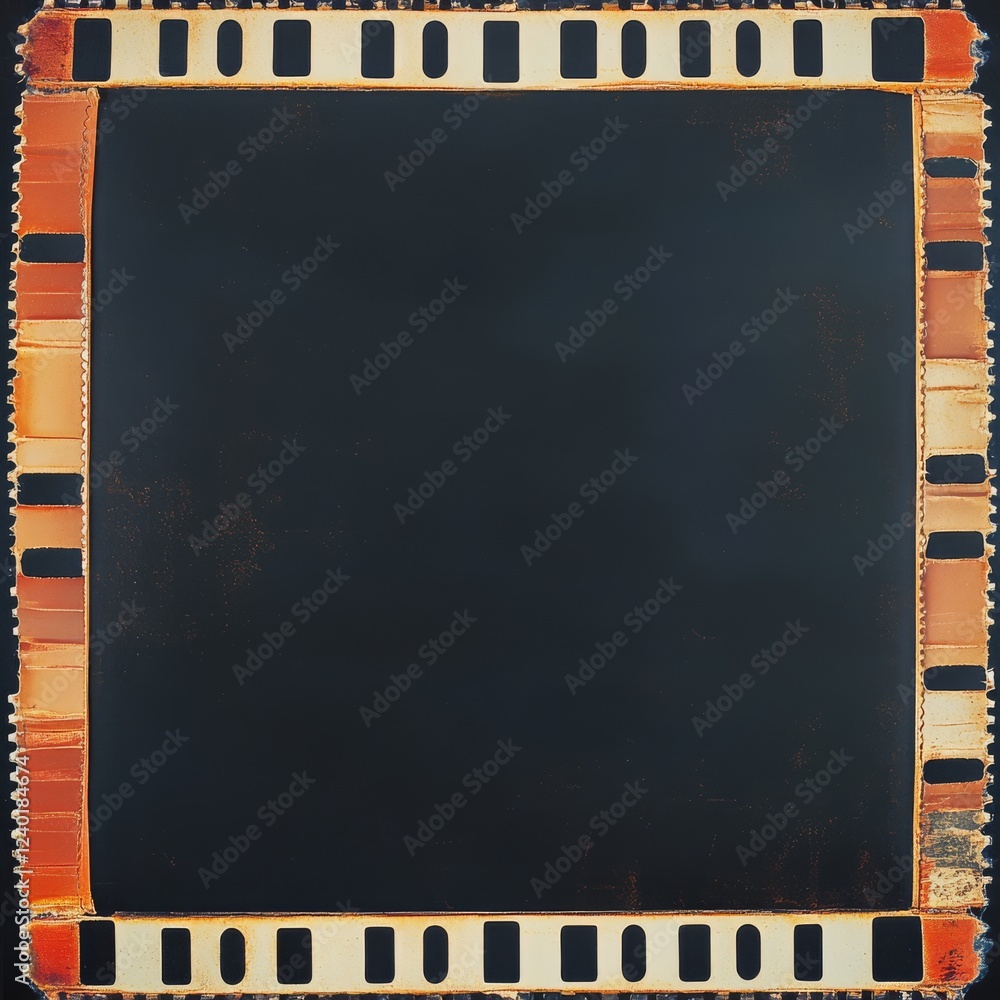 Poster long 35mm filmstrip border with empty frames on a transparent background, perfect for creative proje