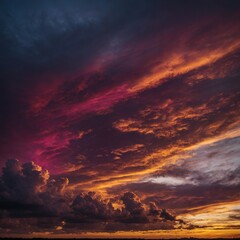 Fototapeta premium A dramatic sunset sky with deep hues of magenta and gold. 