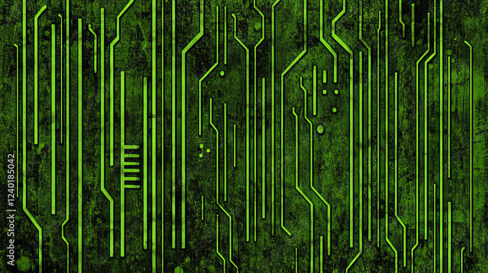 Poster green circuit board pattern with digital texture