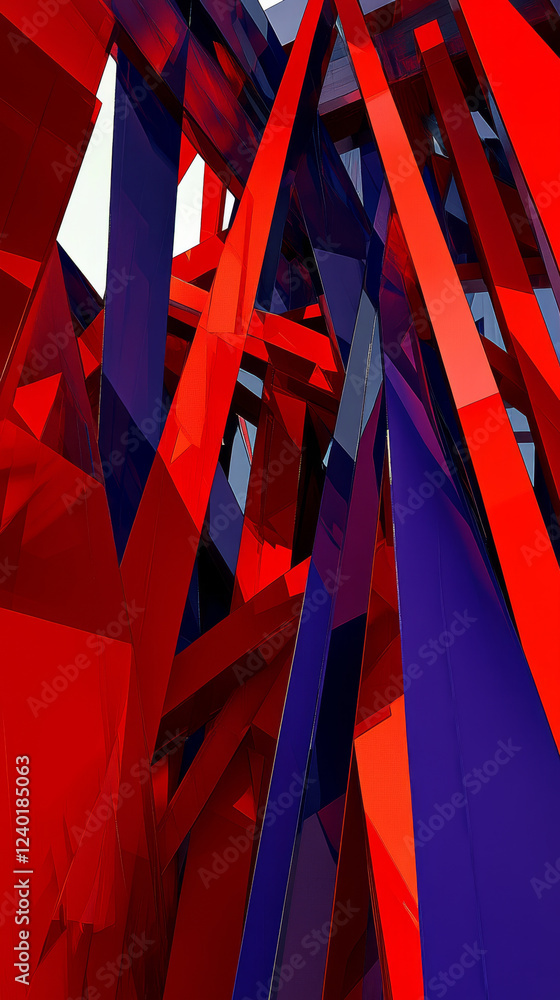 Poster abstract red and blue geometric shapes create dynamic background