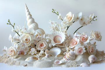 Obraz premium seashell and sand floral arrangement.