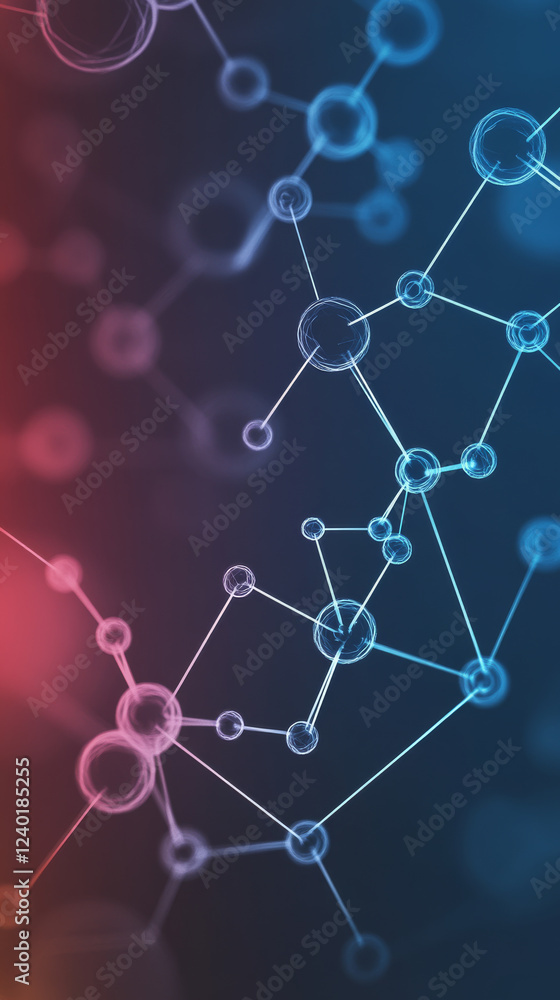 Aufkleber abstract molecular structure with blue and red gradient background