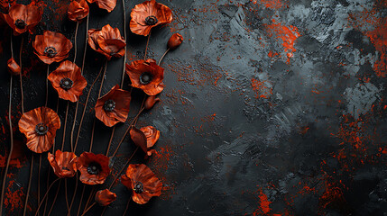 Dried poppies on dark background, remembrance day design