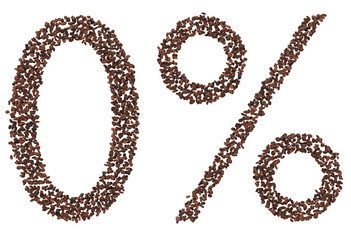 0% Coffee Beans Typography – 3D Render Isolated on Transparent Background