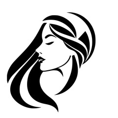 Elegant Woman with Long Hair: A Black and White Beauty Portrait.  Stylish, Minimalist Design, Perfect for Fashion, Beauty, and Hair Salons.