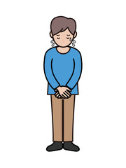 大汗をかいて謝罪する若い男性の全身イラスト