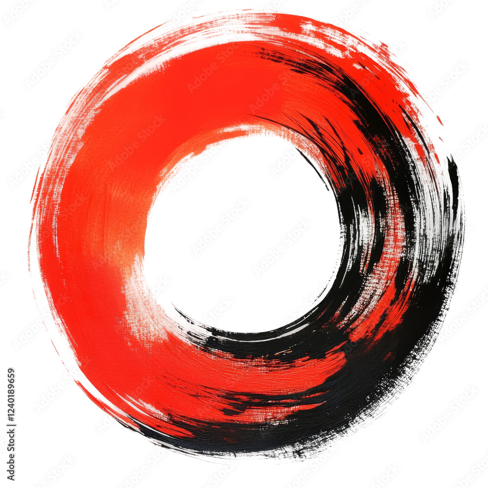 Poster circle brush stroke in bold red and black on transparent background creates dynamic visual interest 