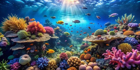 Fototapeta premium Vibrant Coral Reef Ecosystem with Colorful Marine Life Underwater
