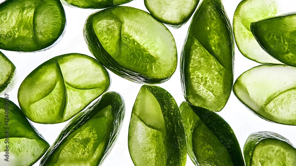 Poster translucent green cucumber slices background