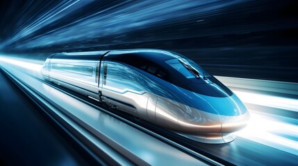 Fototapeta premium Maglev Train Levitating Above Tracks with Blurred High Speed Motion Showcasing Futuristic Transportation Technology and Engineering Innovation