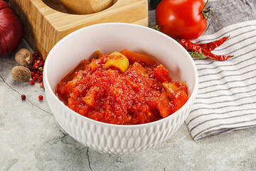 Homemade Lecho with tomato and paprika