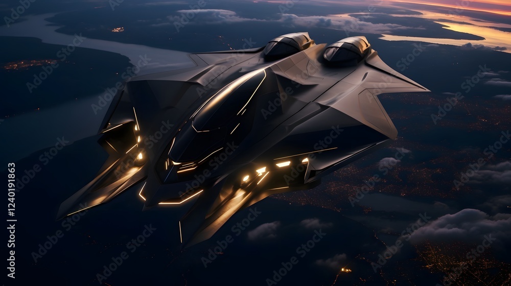 Poster sleek and streamlined intercontinental spaceplane launching from the runway designed for high speed 