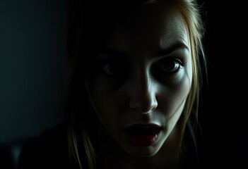 Terrified female in a dark room