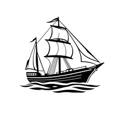 Majestic Sailing Ship: A Vintage Vessel on the Open Sea. Explore the nautical world through this classic image of a sailing ship navigating the ocean waves.