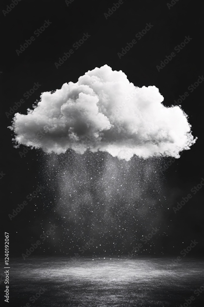 Poster white fluffy cloud with falling sparkles on a dark background creating a magical scene
