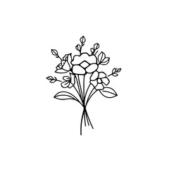 Elegant Line Art Flower Bouquet: Black and White Minimalist Floral Illustration