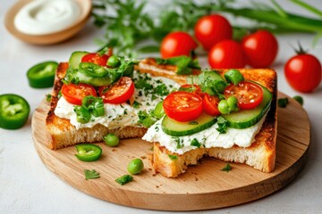 Fresh vegetable toast with cream cheese spread