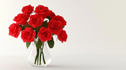 Fototapeta premium Stunning bouquet of red roses in a glass vase isolated on white background