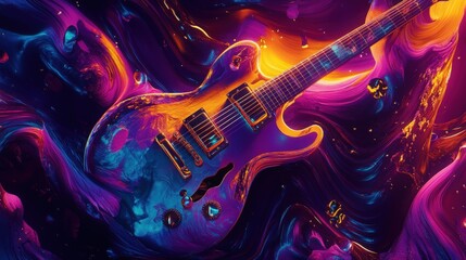Fototapeta premium Music Collaboration: Collaborate with musicians using album covers in vibrant purples, golds, and electric blues