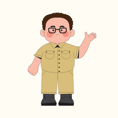 Cute Indonesian Male Teacher Cartoon Illustration