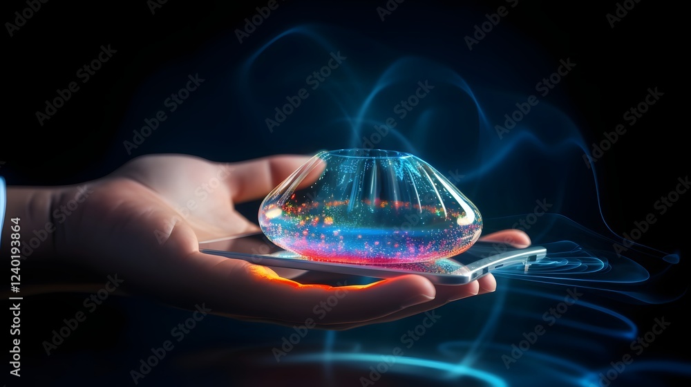 Poster futuristic evolution of communication technology with holographic calls showcasing the advancement i