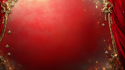 Red Velvet Curtains, Gold Accents, Sparkling Stage Background