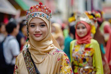 Fototapeta premium Cultural Parade: Participants in a cultural parade, with traditional attire and decorations