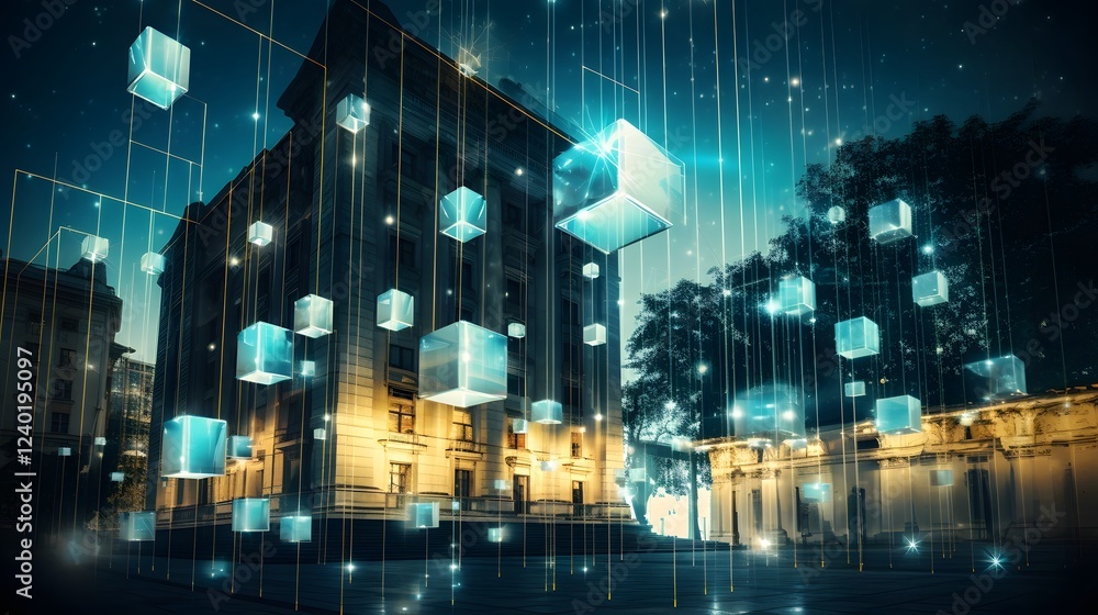 Aufkleber futuristic visualization of digital banking and blockchain technology showcasing the innovative of f