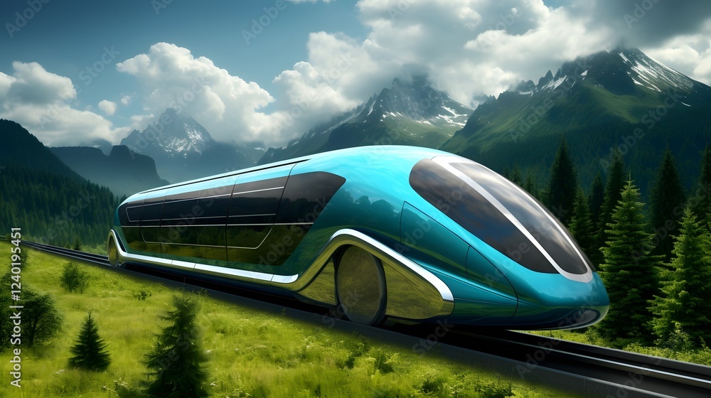Poster sleek and advanced high speed maglev train gliding effortlessly through the urban landscape represen