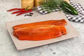 Red pickled herring fish fillet