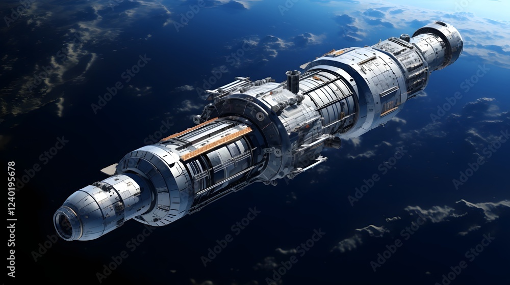 Poster futuristic space technology featuring advanced spacecraft deep space telescopes and cutting edge res