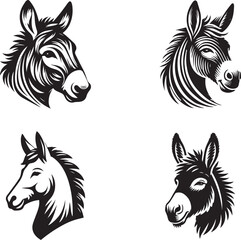 Donkey Face Silhouette Collection - Detailed Vector Illustrations