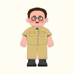 Cute Indonesian Male Teacher Cartoon Illustration