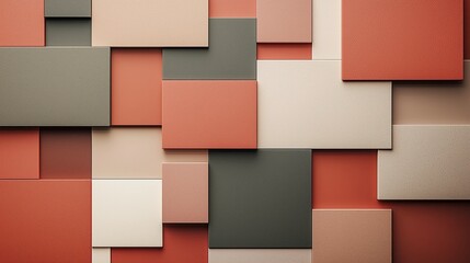 Abstract multi-colored geometric wall panels in warm tones