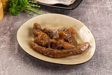 Herring roe snack in the plate