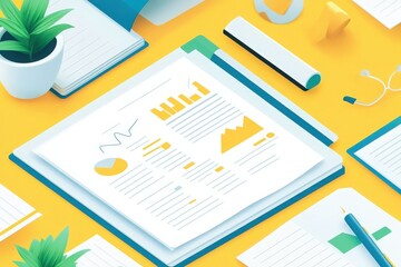 Goal Setting: Outline a plan with motivational visuals in uplifting colors like sunny yellows, sky blues, and fresh greens