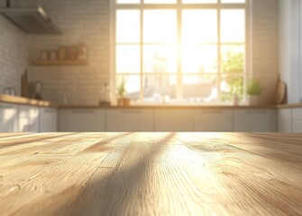 Fototapeta premium Sunny kitchen table, product display, sunlight